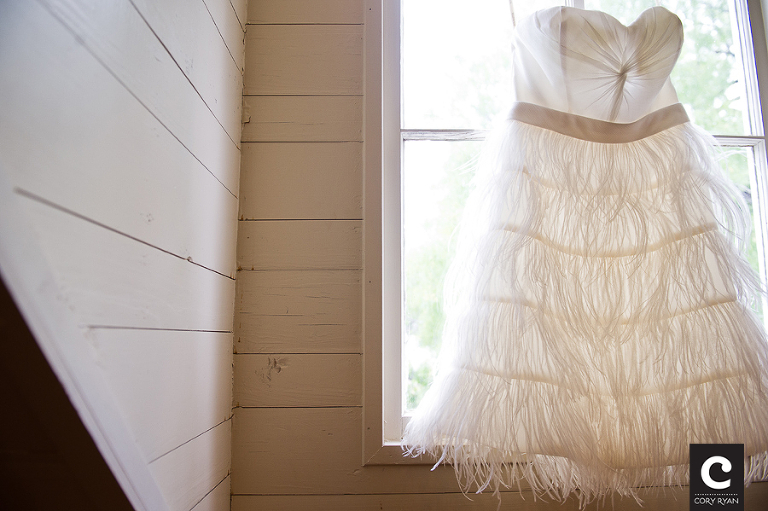 white feather bridal dress