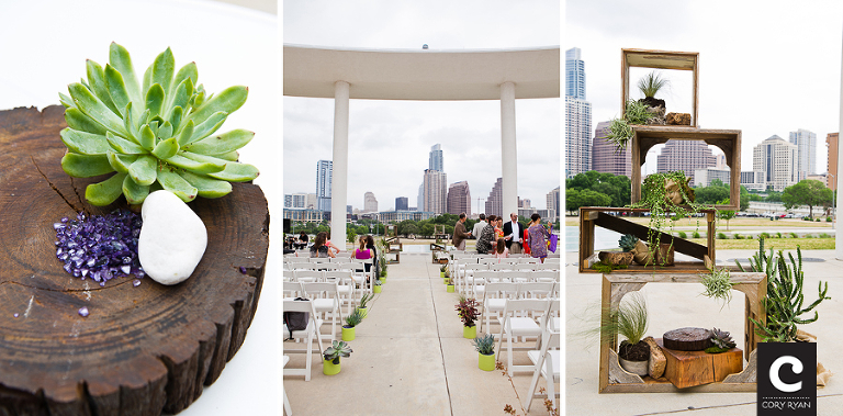 succulent and wooden crate ceremony backdrop