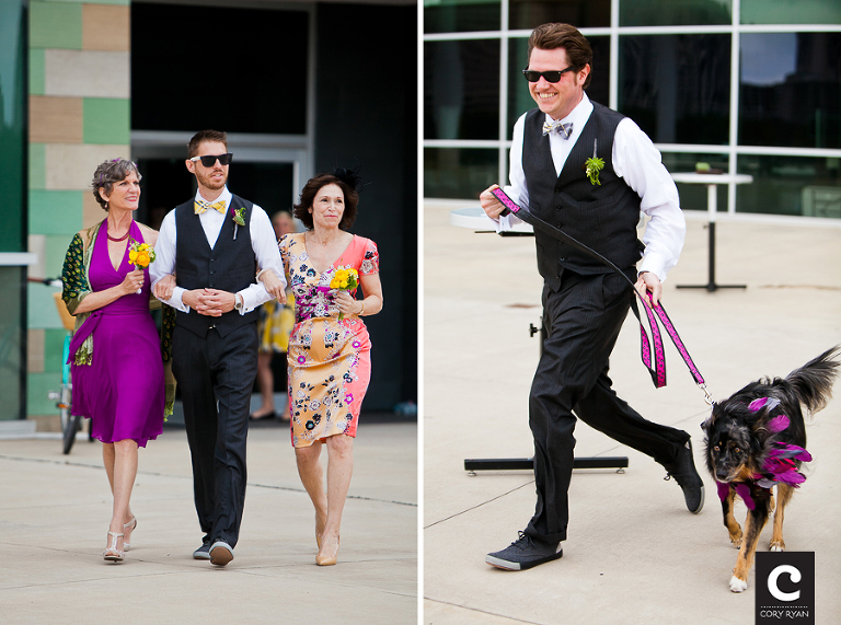 dog as ring bearer walking down the aisle