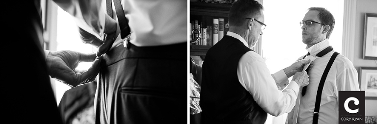 grooms in suspenders