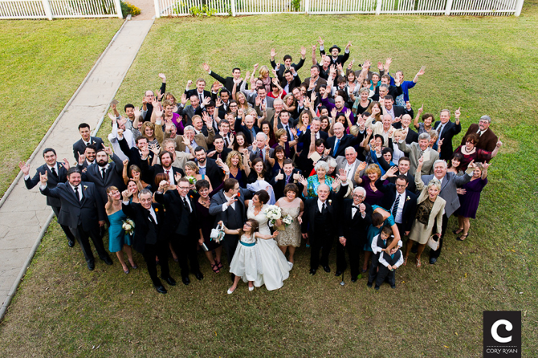 aerial group photo from balcony