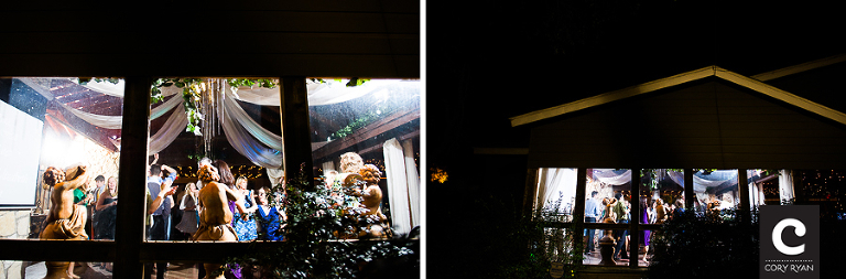 wedding reception shot from outside the window