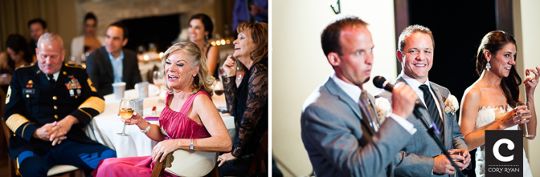 laughing wedding guests