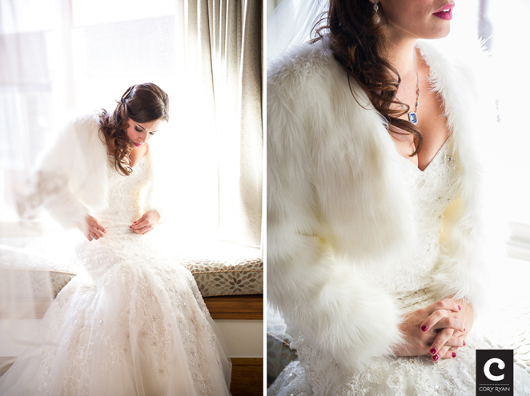 bride in white fur