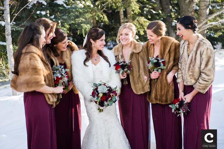 bride and bridesmaid fur jackets