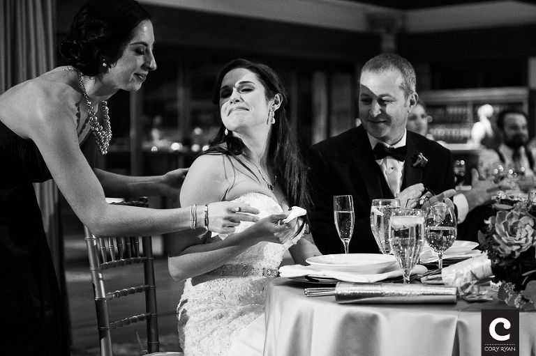 bride gets a tissue from bridesmad
