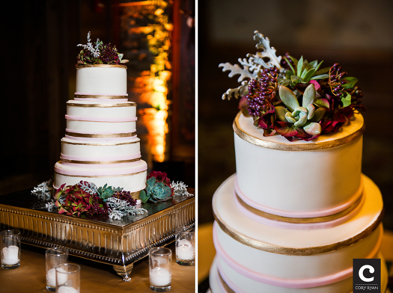pink and gold striped cake