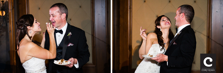 bride feeding groom cake
