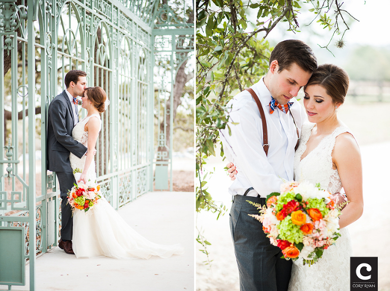 groom with bow tie and suspenders
