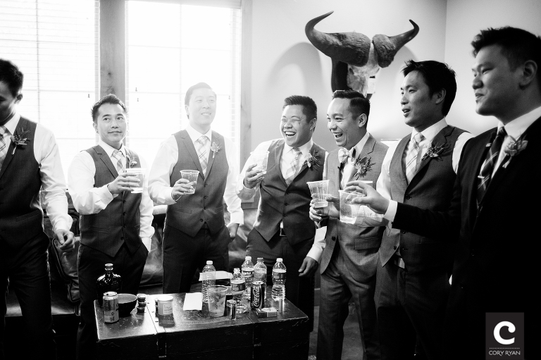 groom's men hanging out before wedding
