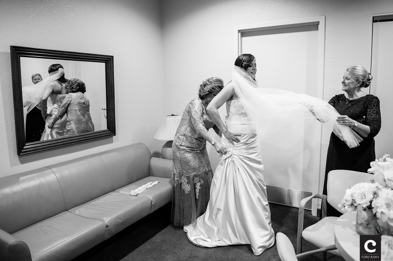 bride getting dressed