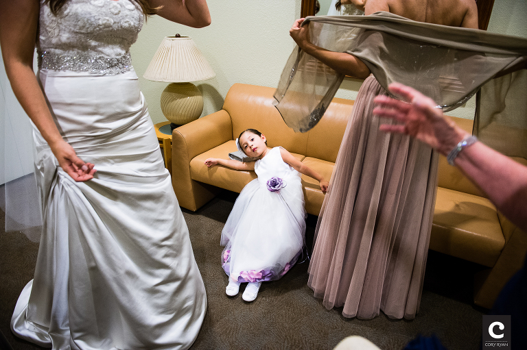 flower girl dress with purple flower