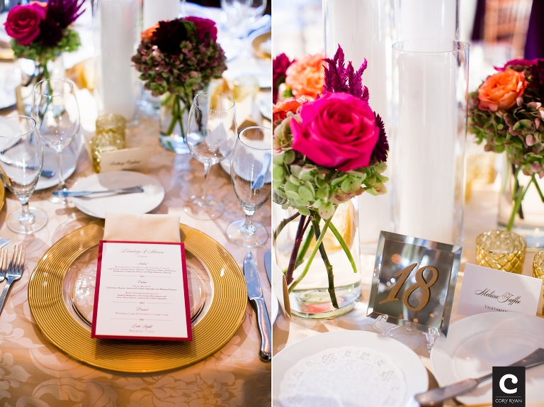 catering dinner menu and gold chargers