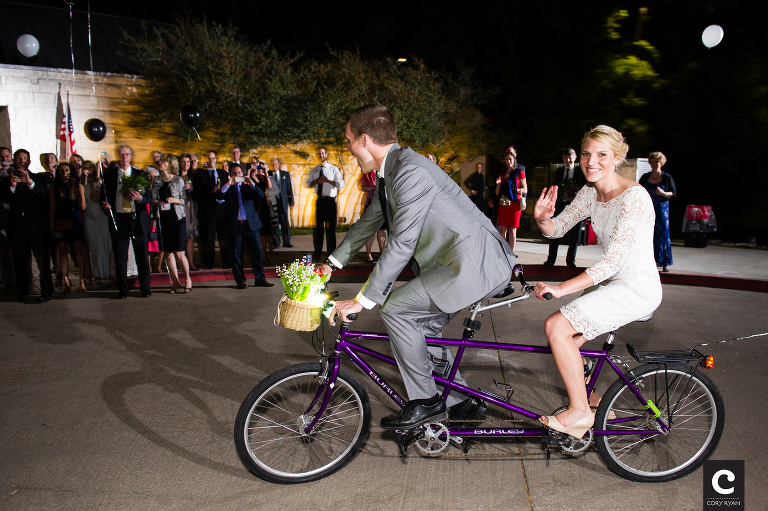 tandem wedding bicycle exit