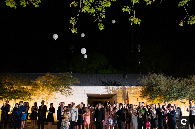 white wedding balloon release