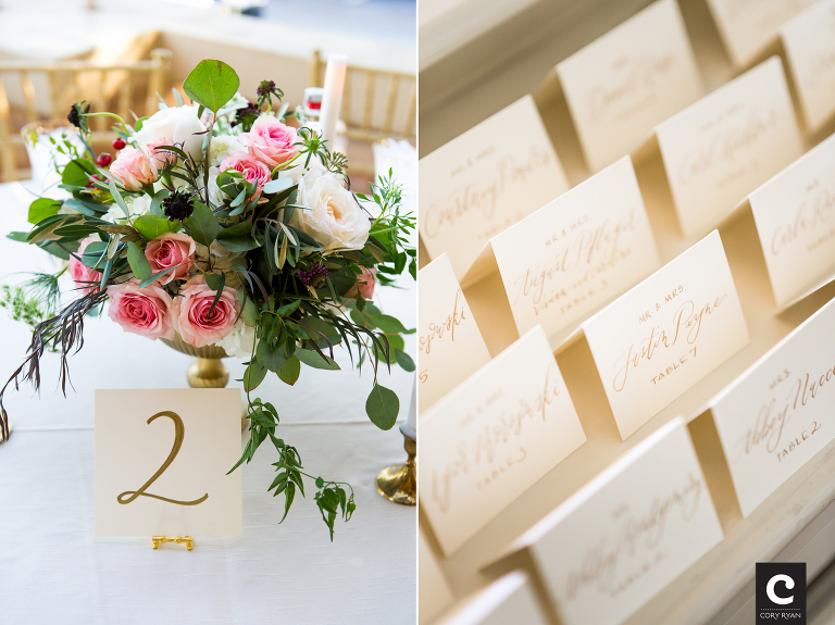 pink white gold wedding flowers