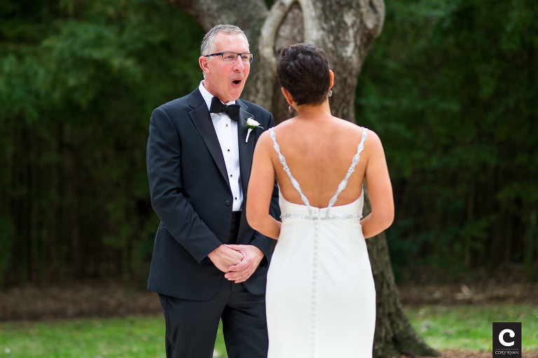 groom surprised at first look