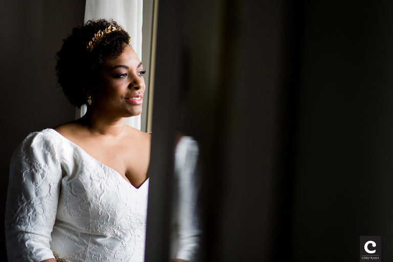 bride in window light