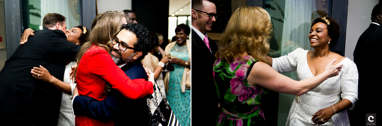 bride and groom greeting their guests