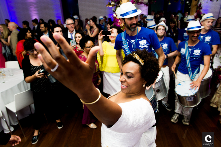 bride with samba drummers