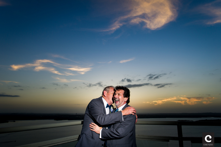 grooms at sunset on lake travis