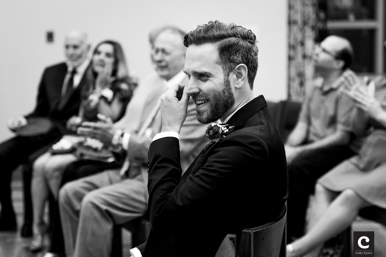 groom cries at bride singing
