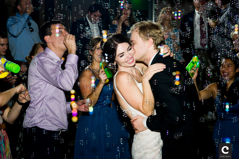 wedding bubble gun exit