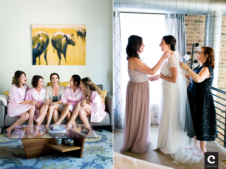 getting ready with bridesmaids