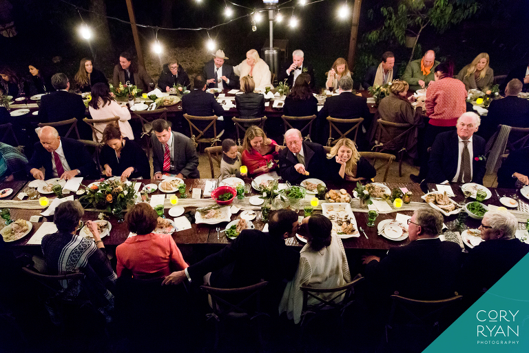 night time farm table wedding reception