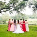 floral red and pink bridesmaid dresses