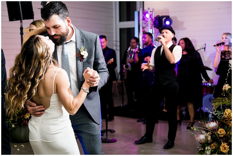 bride and groom dancing at reception