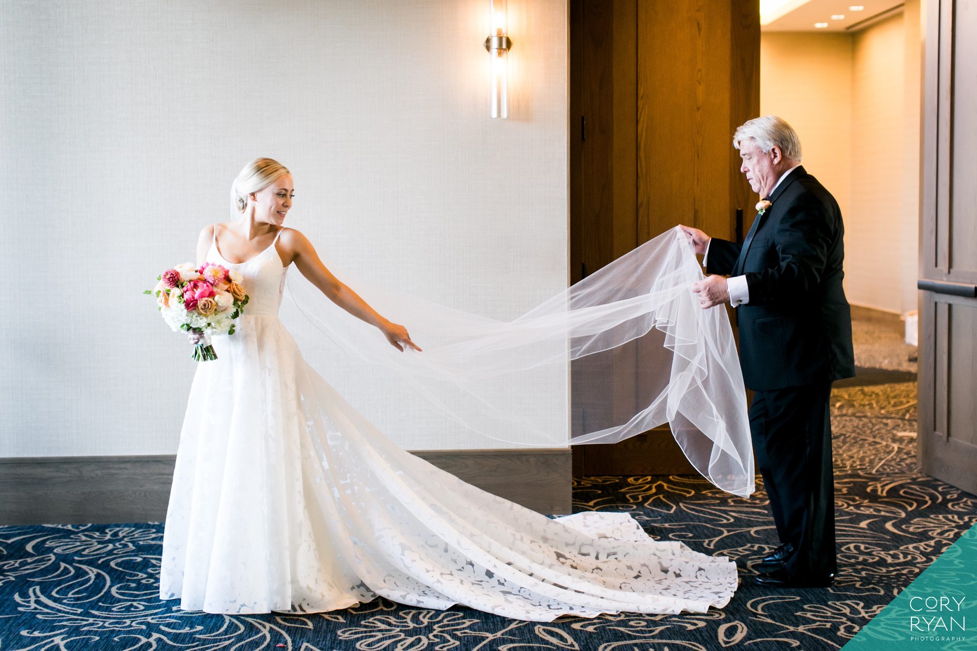 bride and her dad with veil